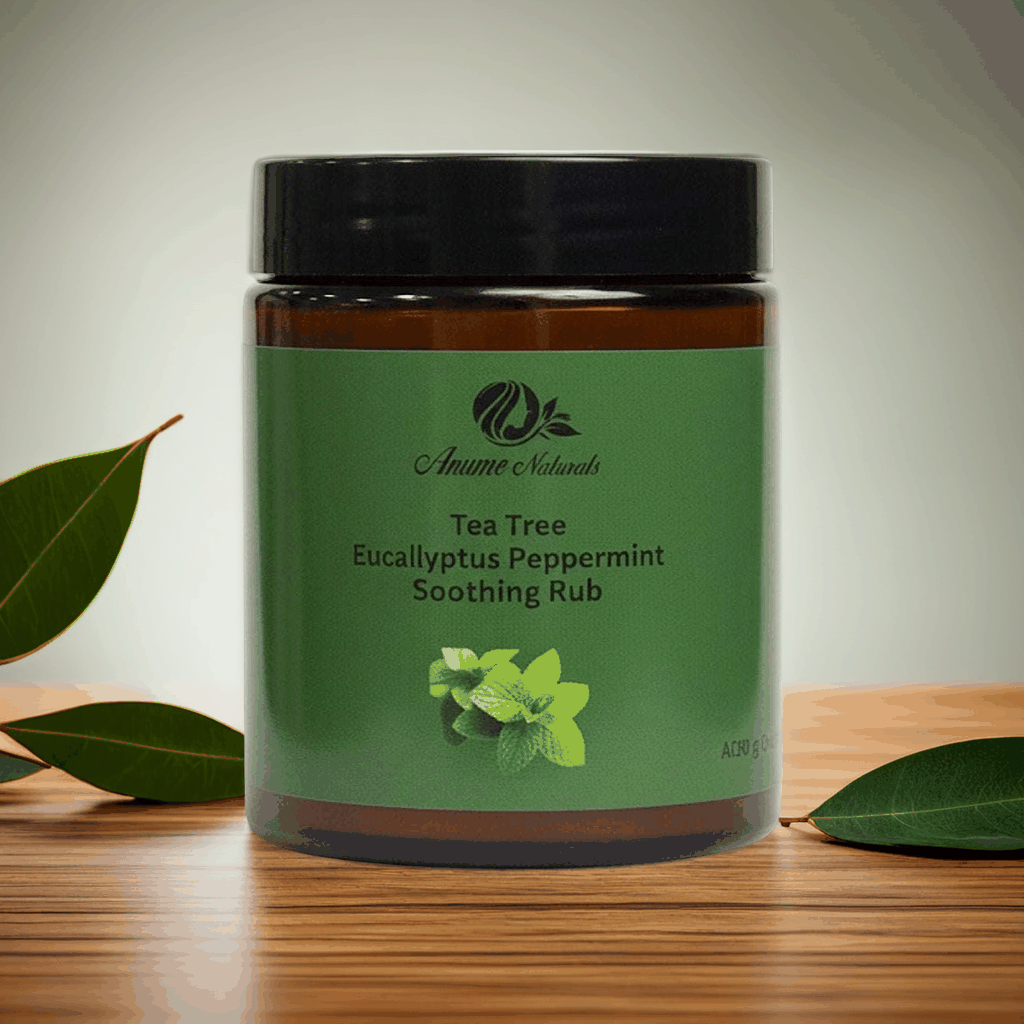Natural Tea Tree Eucalyptus Peppermint Healing Rub for cough, congestion, muscle pain relief by Anume Naturals