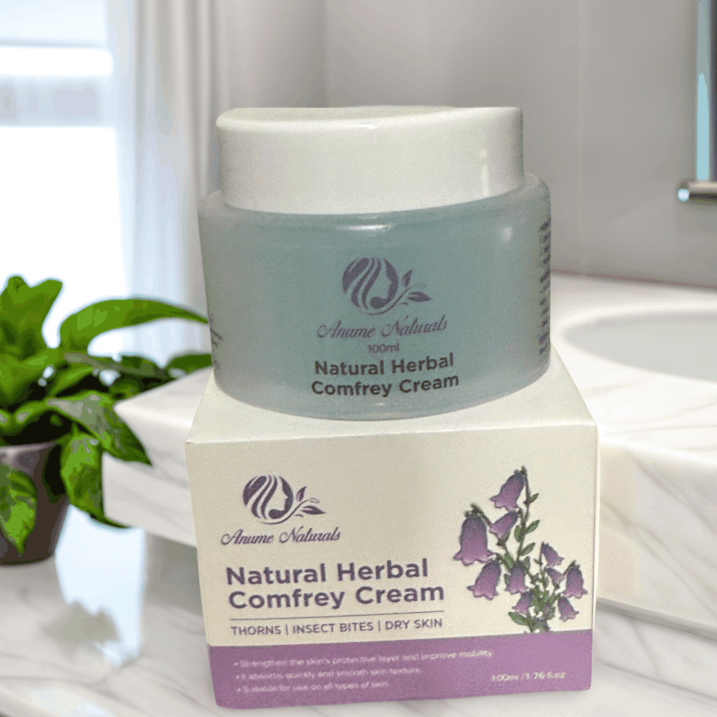 Minty Comfrey Healing Ointment jar and box for soothing dry skin and insect bites