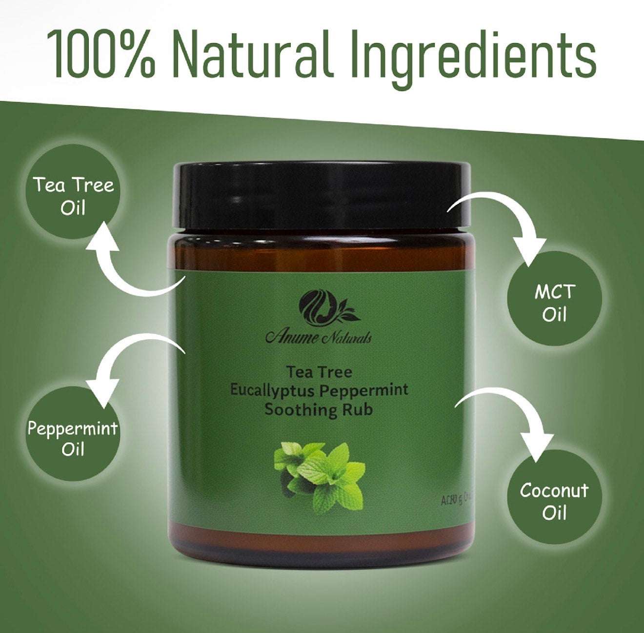 Natural Tea Tree, Eucalyptus, and Peppermint healing rub for cough, congestion, cold relief, and muscle pain with 100% natural ingredients