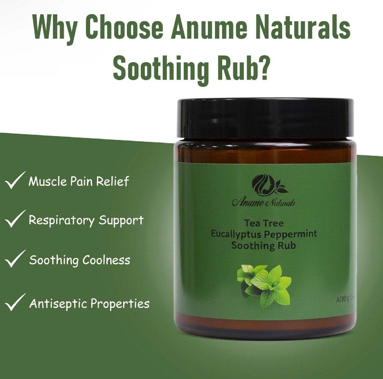 Natural Tea Tree Eucalyptus Peppermint soothing rub jar for muscle pain relief and respiratory support