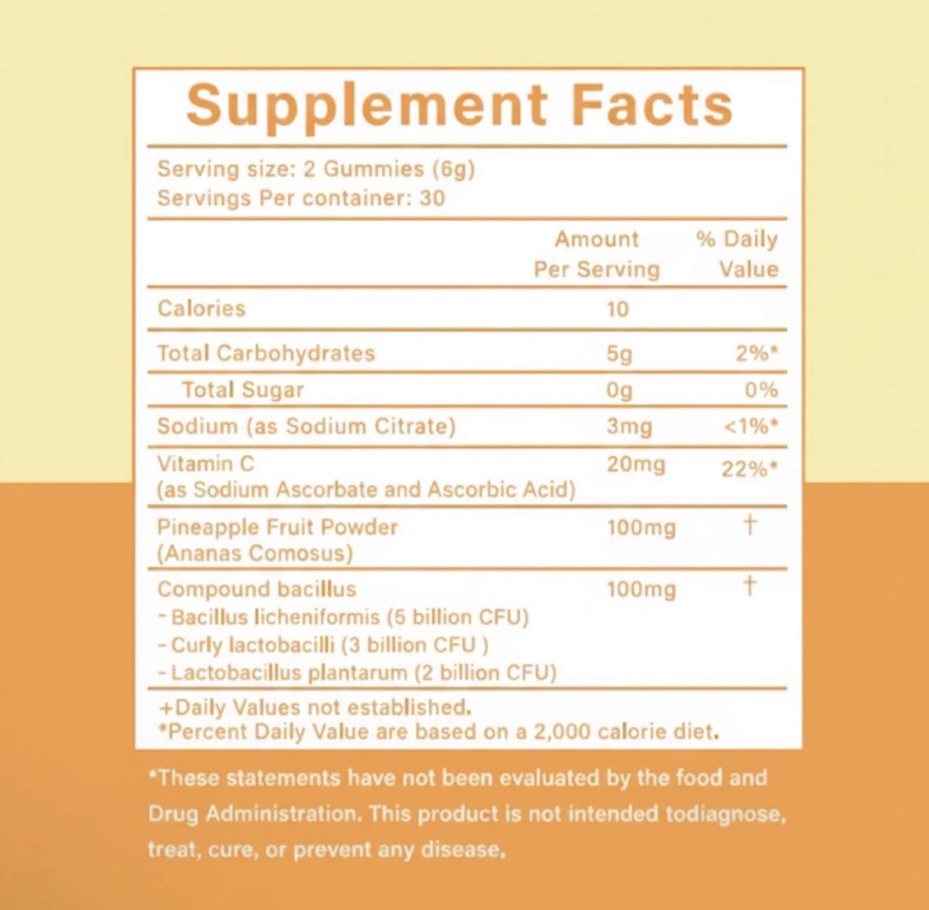 Tropical Hawaiian Pineapple She Drip vaginal health gummies supplement facts label with ingredients and nutritional information
