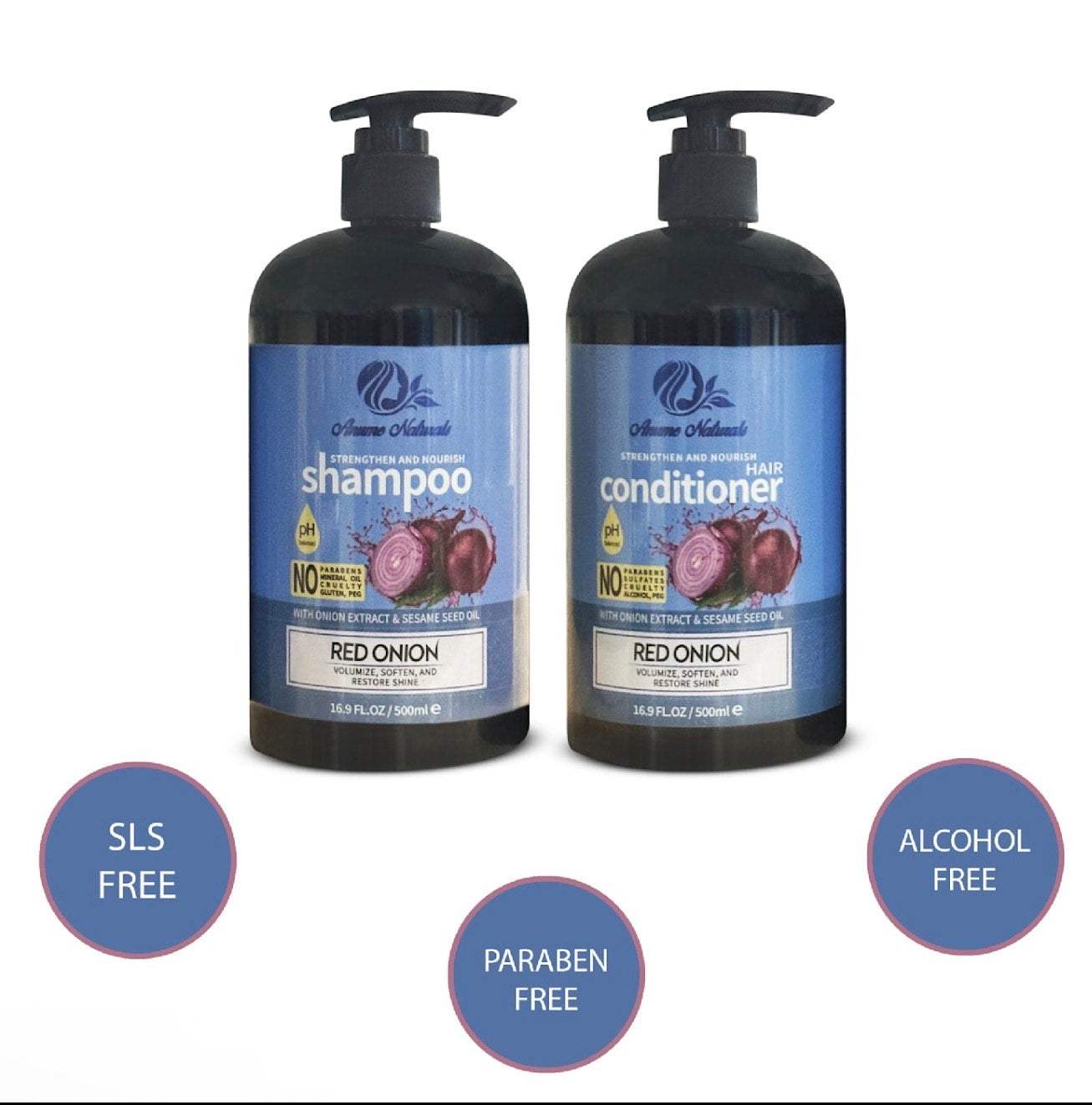 Anume Naturals Red Onion Shampoo and Conditioner set with SLS, paraben, and alcohol free formula