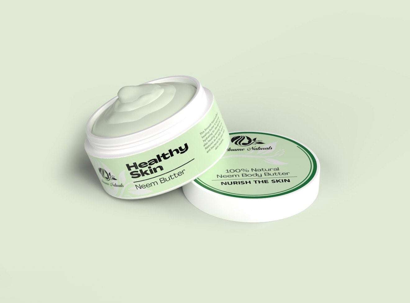 Natural Neem Body Butter in open jar for soothing and hydrating sensitive skin