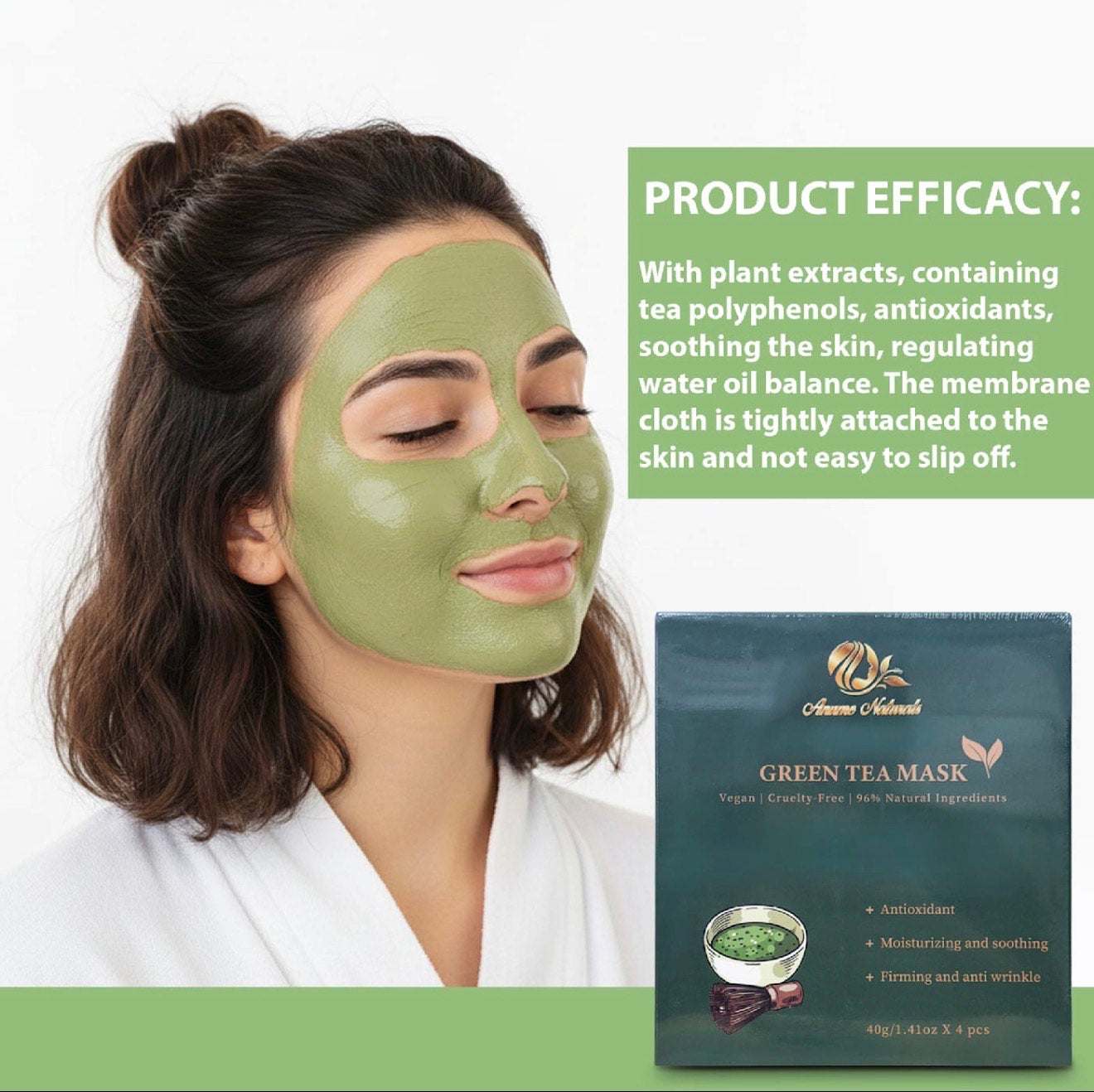 Anume Naturals Green Tea Antioxidant Face Mask pack of 4 for youthful glowing skin
